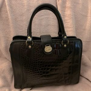 Embossed Crocodile and smooth leather, black on black satchel handbag by Brahmin